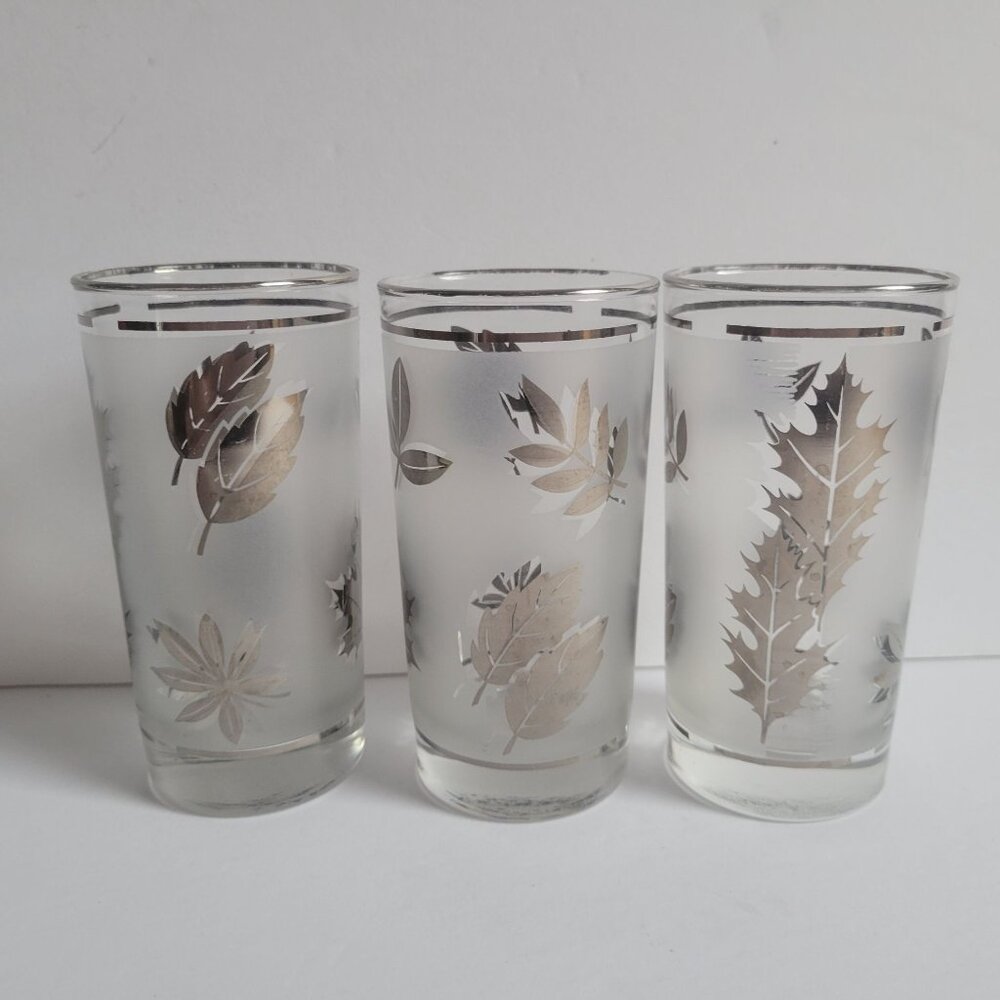 Vintage Libbey Mid-Century Frosted Leaf Highball Glasses Set Of 3